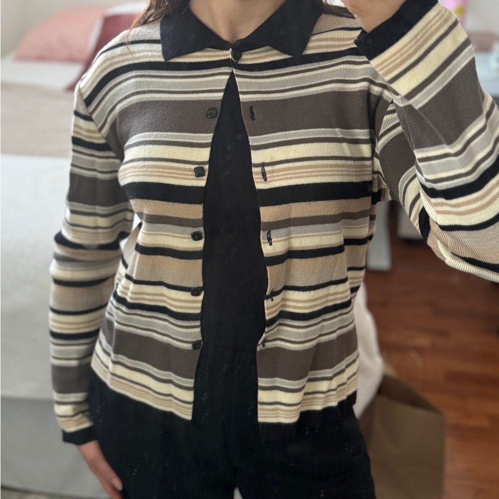 Striped Button-Up Cardigan - Picture 3 of 7